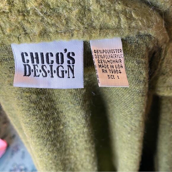 Chico's pea green olive jacket Coat mohair blend made in the USA size 1 Medium - Picture 4 of 8